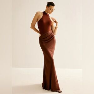 Commense cutout panel sexy slim brown dress in size M